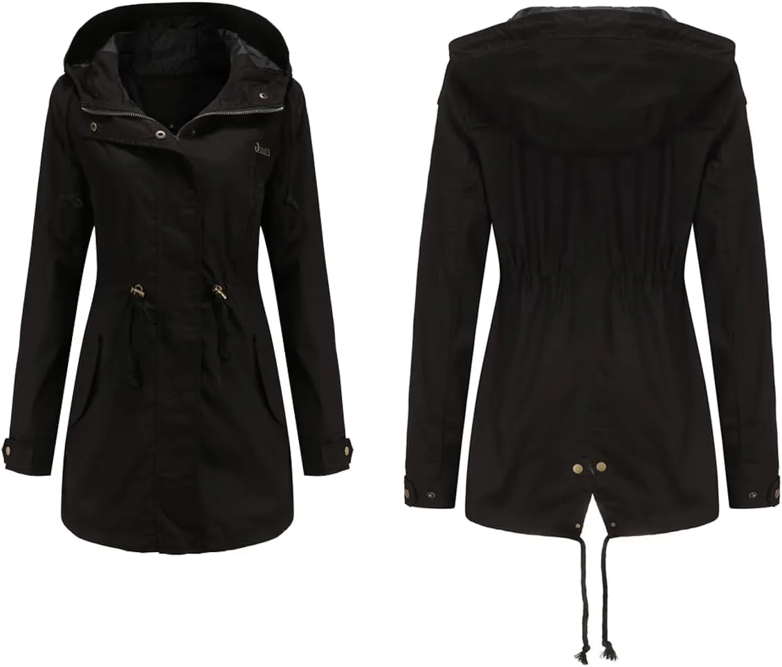 Women's Casual Ligtweight Military Jackets Anorak Utility High Waist Drawstring Zip Up Hood Coat