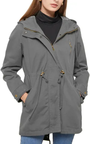 Women's Casual Ligtweight Military Jackets Anorak Utility High Waist Drawstring Zip Up Hood Coat