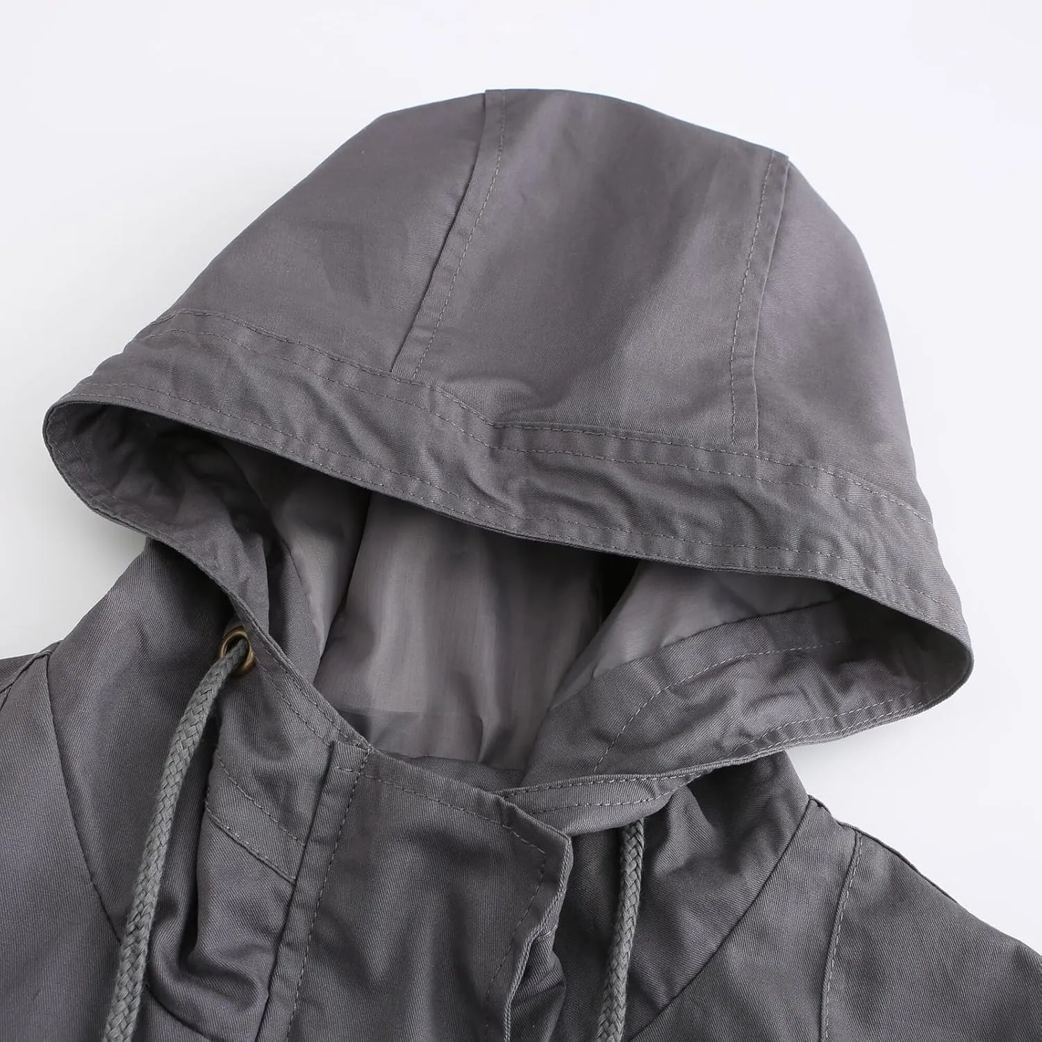 Women's Casual Ligtweight Military Jackets Anorak Utility High Waist Drawstring Zip Up Hood Coat