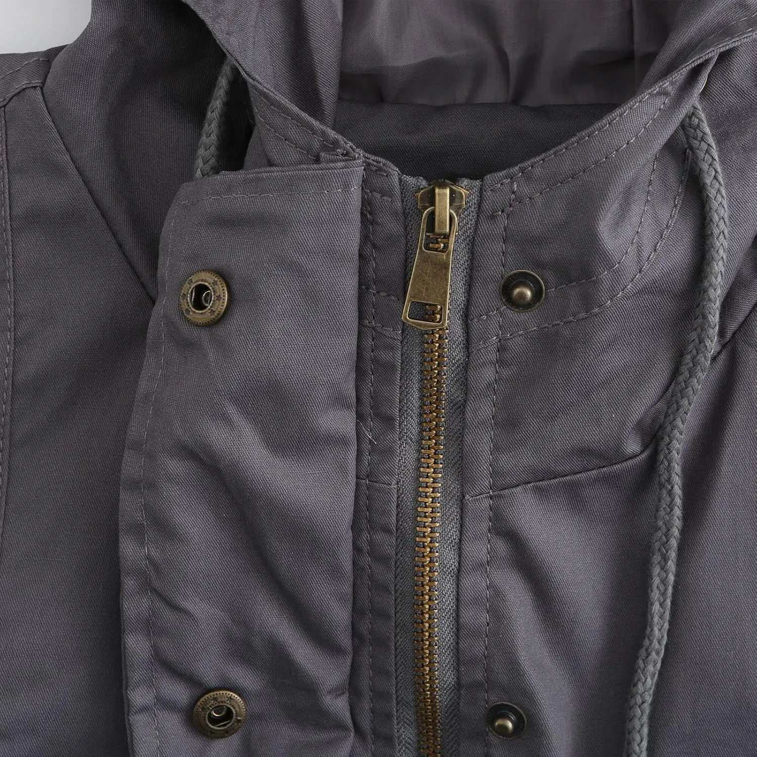 Women's Casual Ligtweight Military Jackets Anorak Utility High Waist Drawstring Zip Up Hood Coat