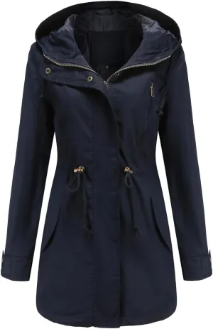 Women's Casual Ligtweight Military Jackets Anorak Utility High Waist Drawstring Zip Up Hood Coat