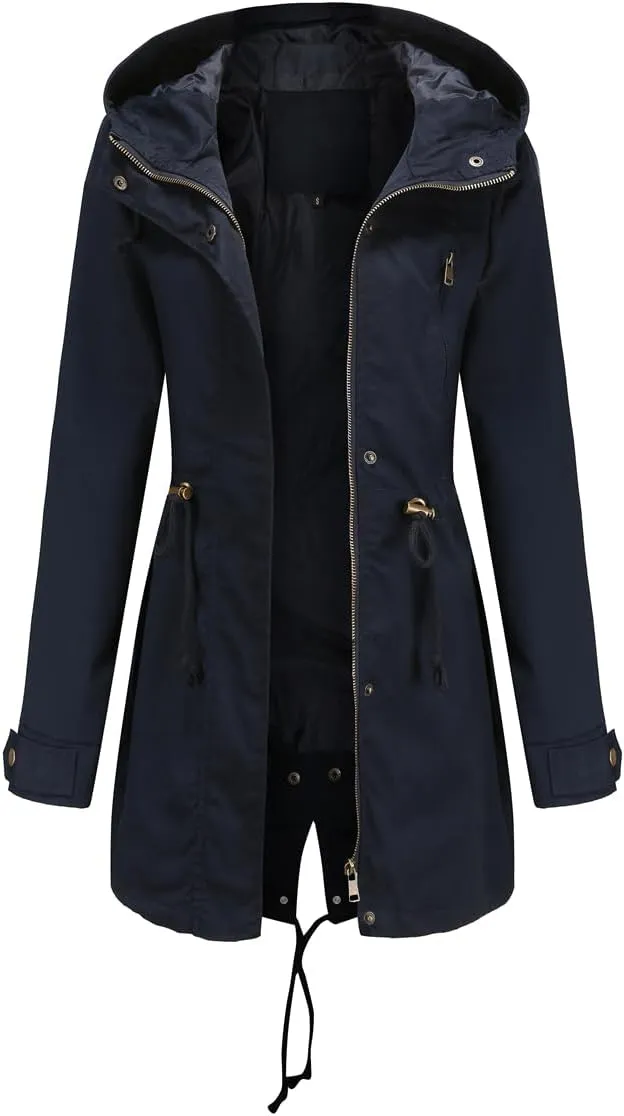 Women's Casual Ligtweight Military Jackets Anorak Utility High Waist Drawstring Zip Up Hood Coat