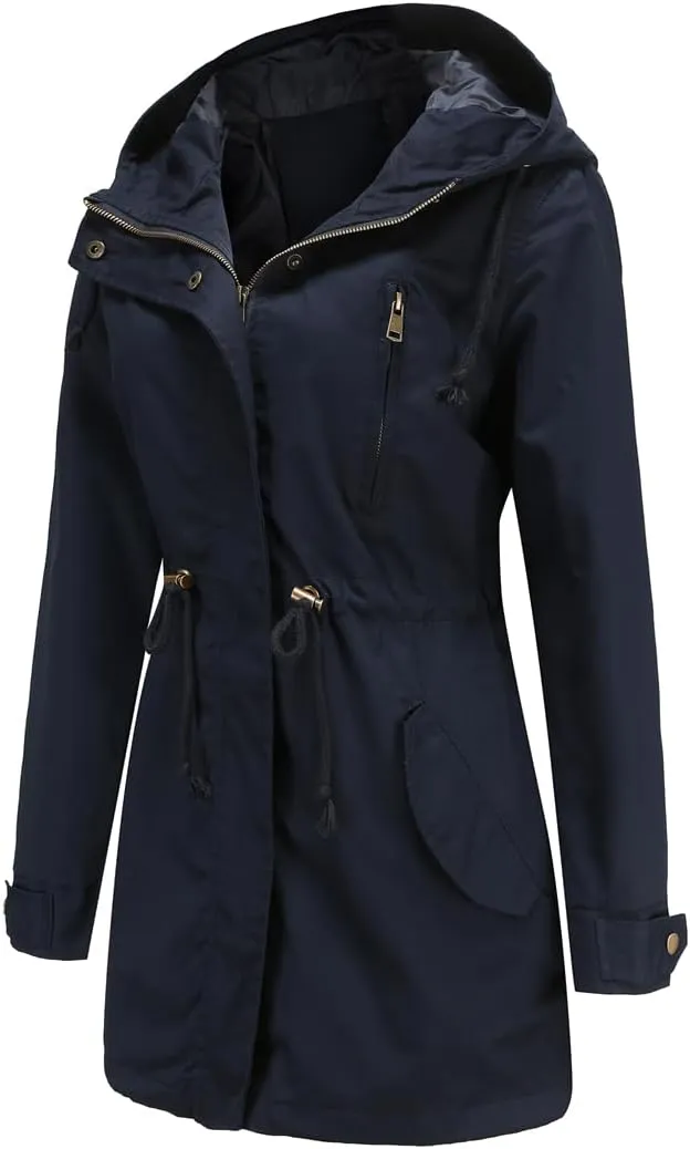 Women's Casual Ligtweight Military Jackets Anorak Utility High Waist Drawstring Zip Up Hood Coat