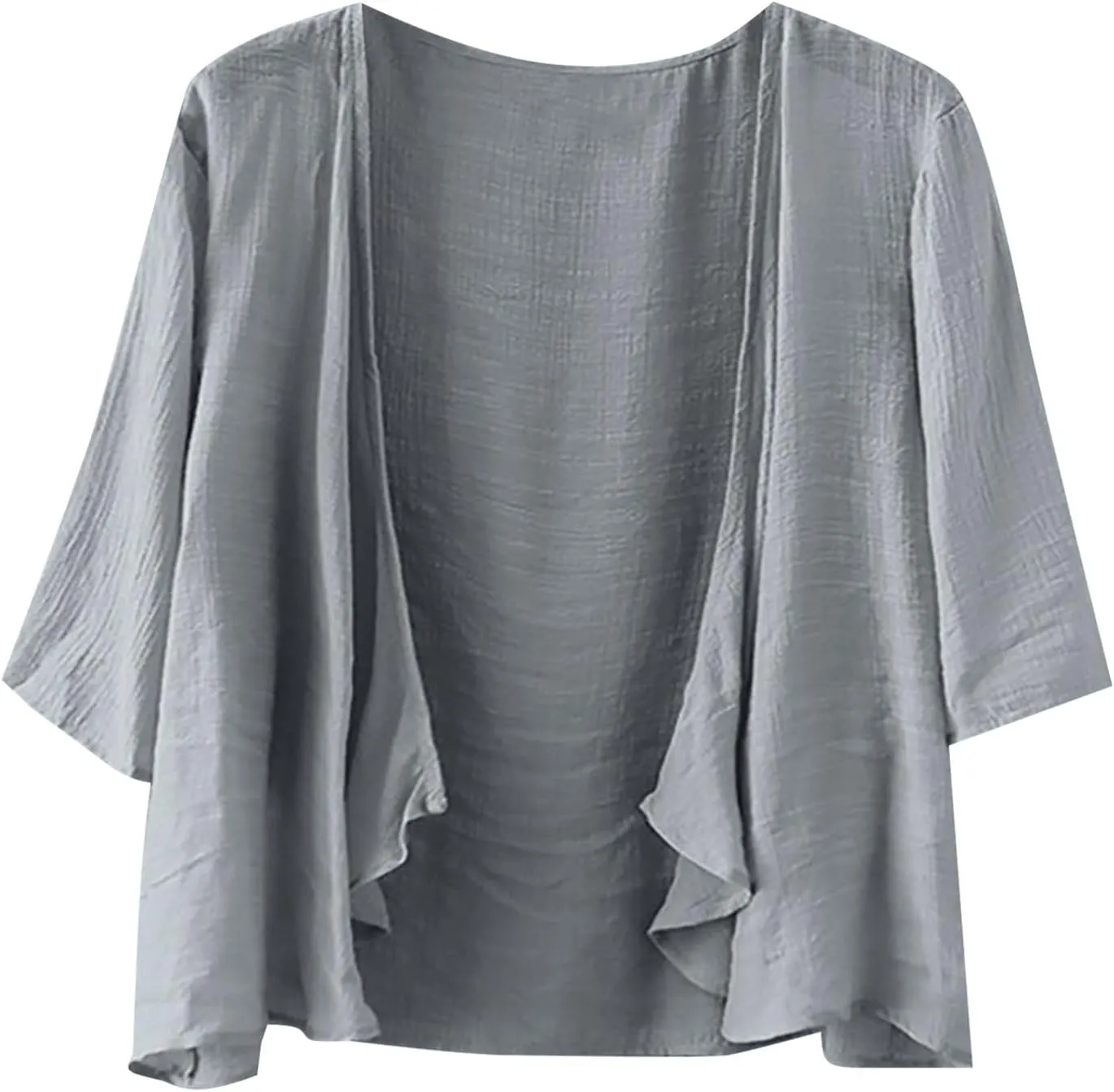 Women's Casual Linen Cotton Lightweight Open Front Cropped Cardigans Soft Ruffles Half Sleeve Sheer Cardigan (S-4XL)