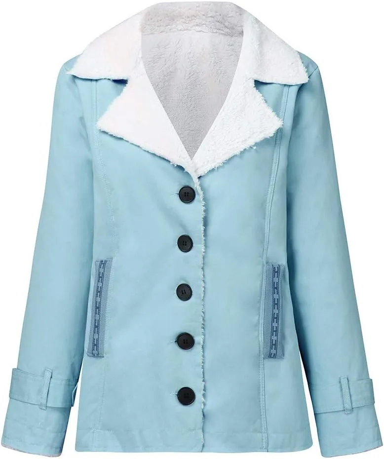 Women's Coat Casual Lapel Fleece Long Sleeved Jumper with Pockets The Drop Trench Coat Womens Warm Winter Coats for