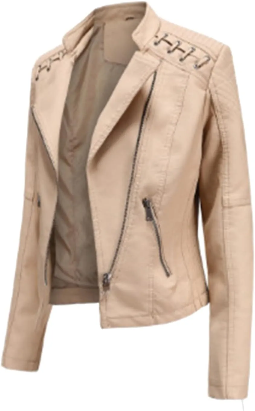 Womens Cropped Faux Leather Jackets Plus Size Slim Fit Moto Bike Coats Lapel Fashion Zipper Motorcycle Suit Jacket