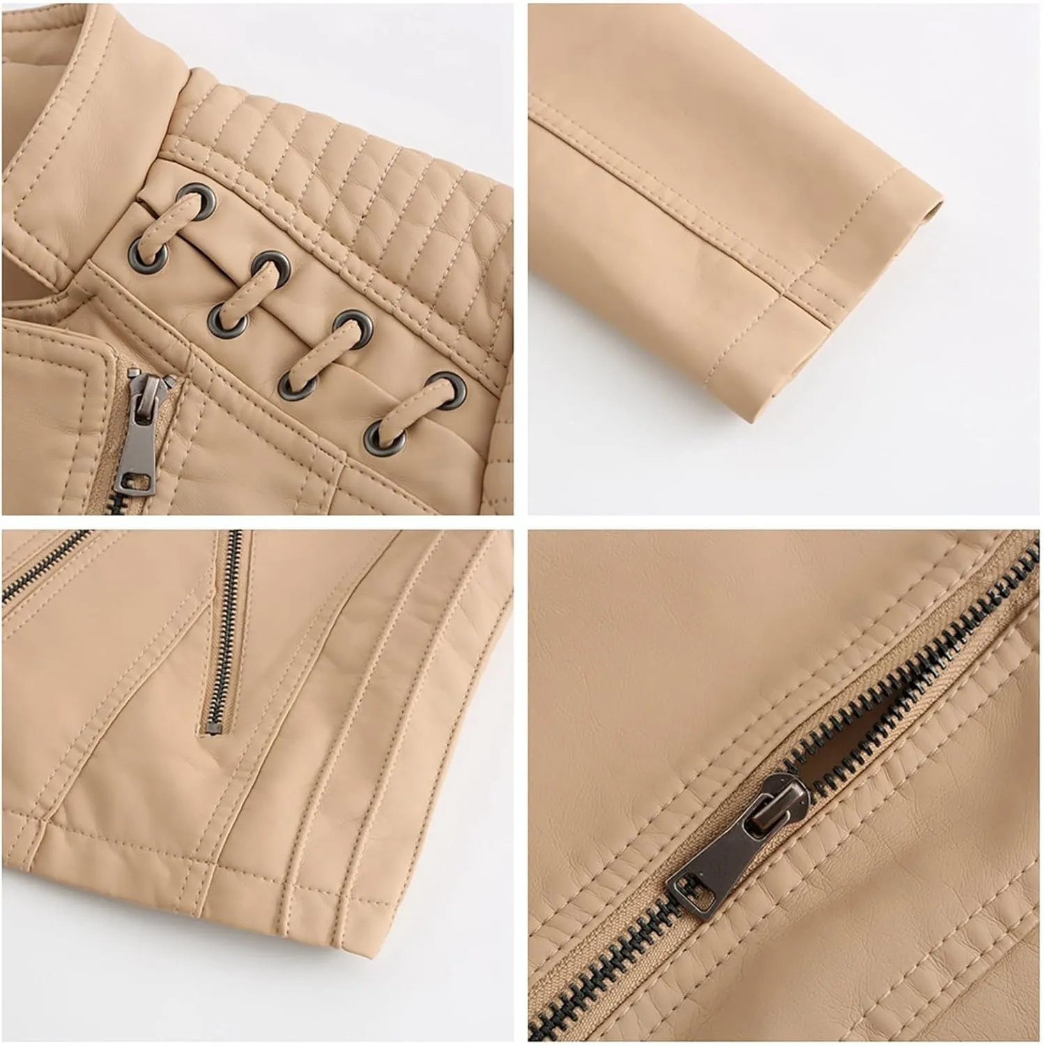 Womens Cropped Faux Leather Jackets Plus Size Slim Fit Moto Bike Coats Lapel Fashion Zipper Motorcycle Suit Jacket