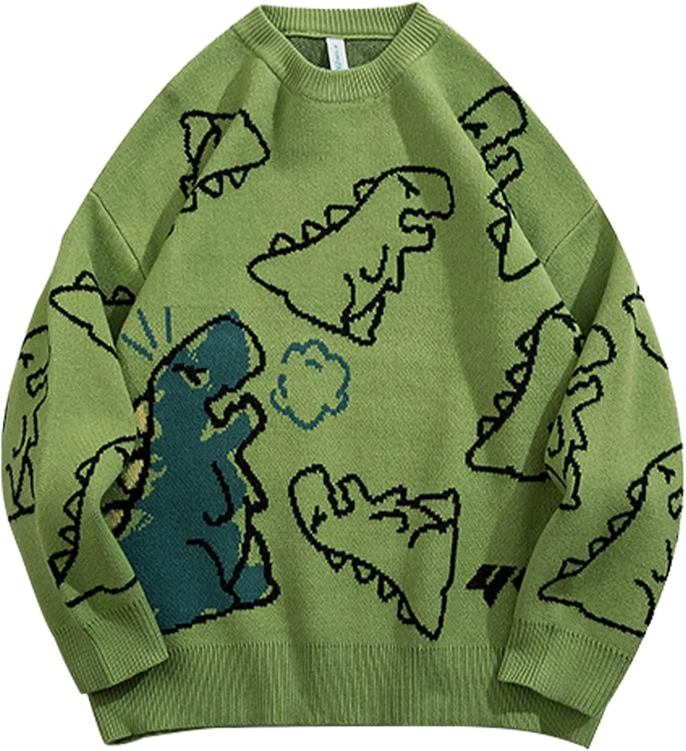 Women's Dinosaur Sweater Vintage Oversized Sweater Y2K Graphic Knit Pullover Sweater Unisex Casual Cute Kawaii Tops