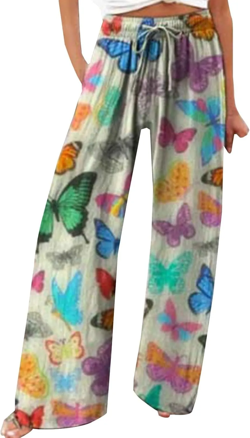 Womens Elastic High Waisted Pants Womens Cotton Casual Loose Pants Comfy Work Pants Work Casual Trousers