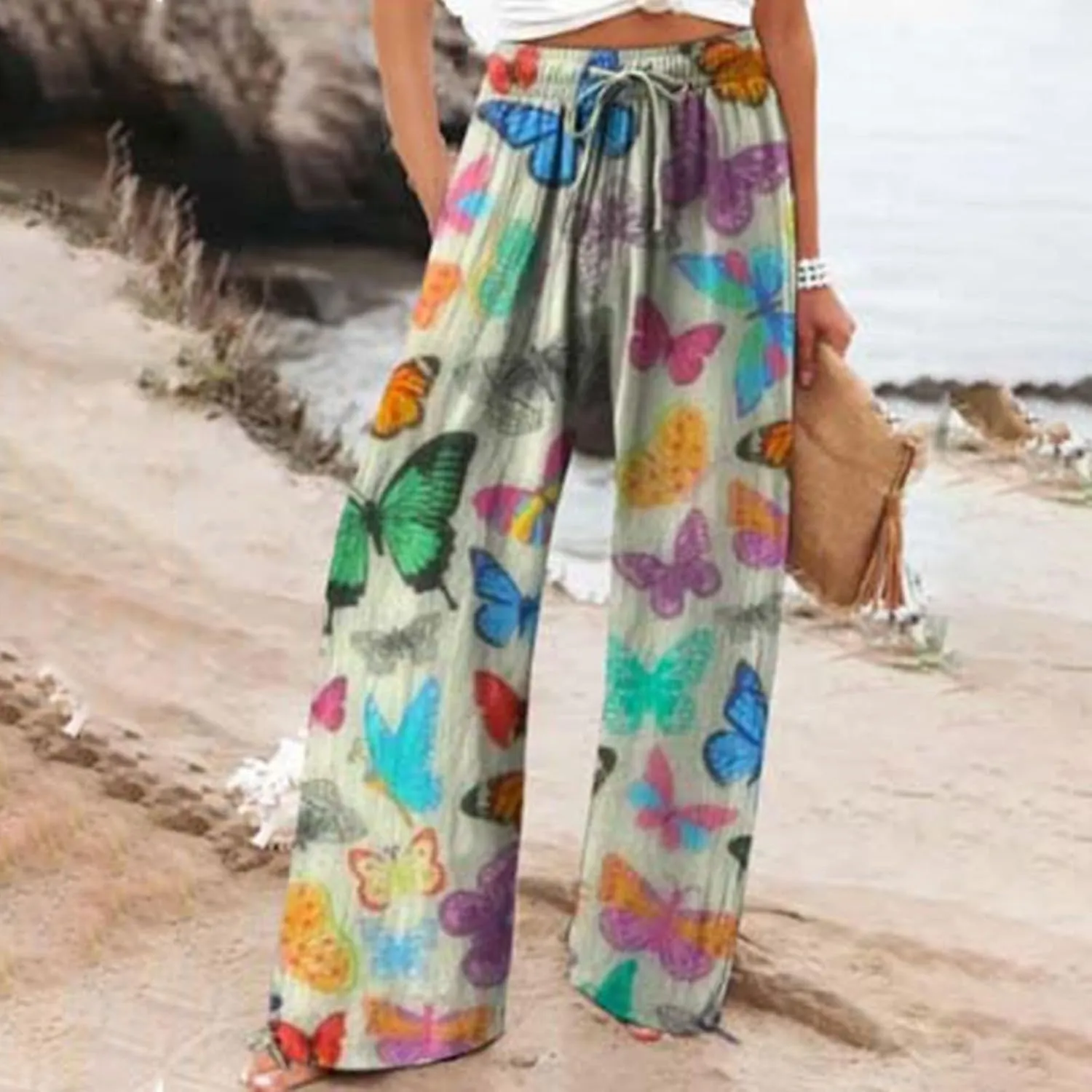 Womens Elastic High Waisted Pants Womens Cotton Casual Loose Pants Comfy Work Pants Work Casual Trousers