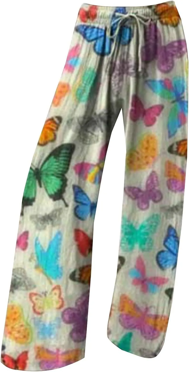 Womens Elastic High Waisted Pants Womens Cotton Casual Loose Pants Comfy Work Pants Work Casual Trousers