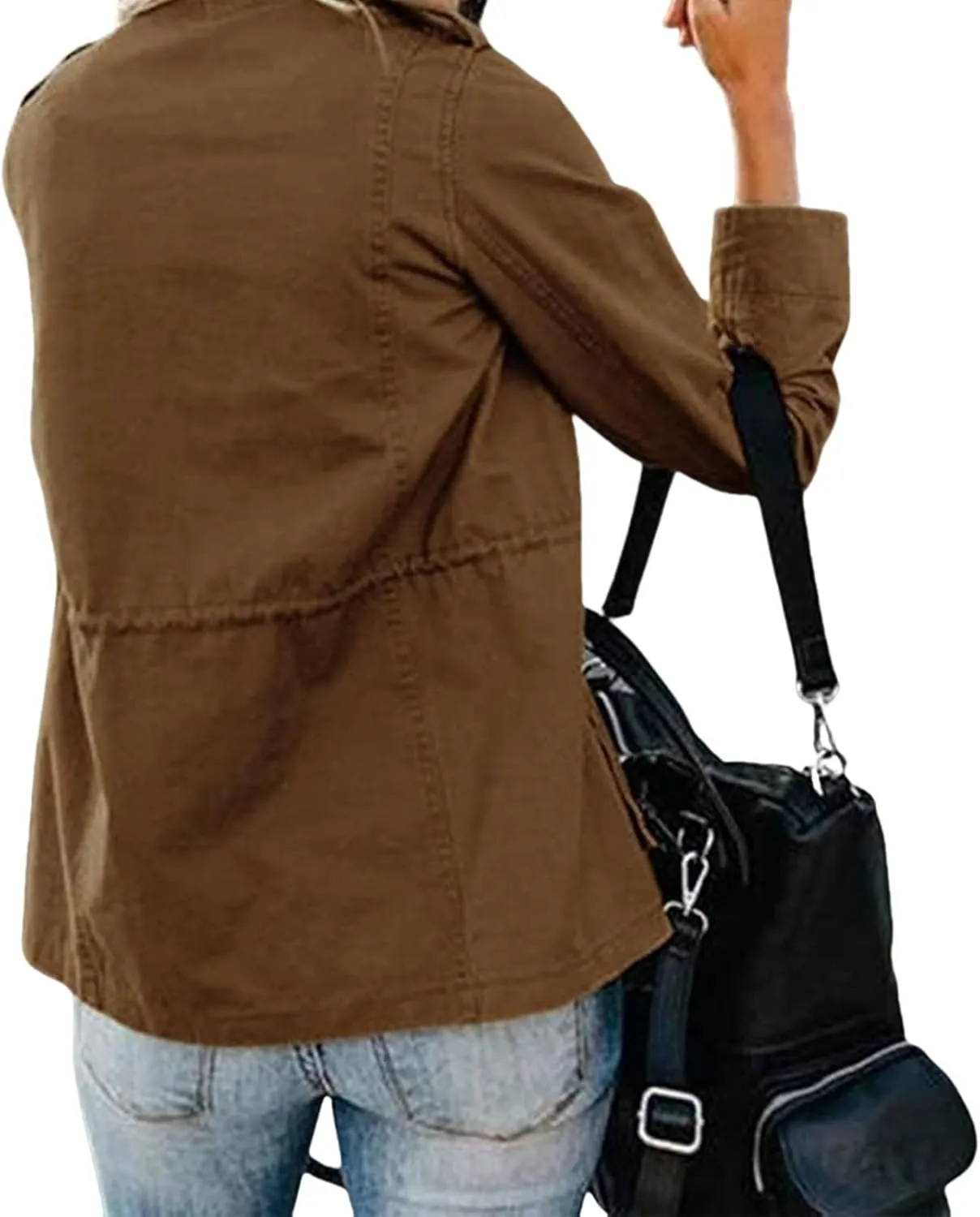 Womens Fall Jackets Military Anorak Jackets Lightweight Cargo Jacket Snap Buttons Parka Safari Utility Coats Pockets