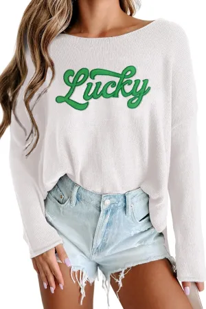 Womens Fashion 2025 Champagne Please Graphic Long Sleeve Pullover Sweater Loose Crewneck Knitted Sweatshirt Tops