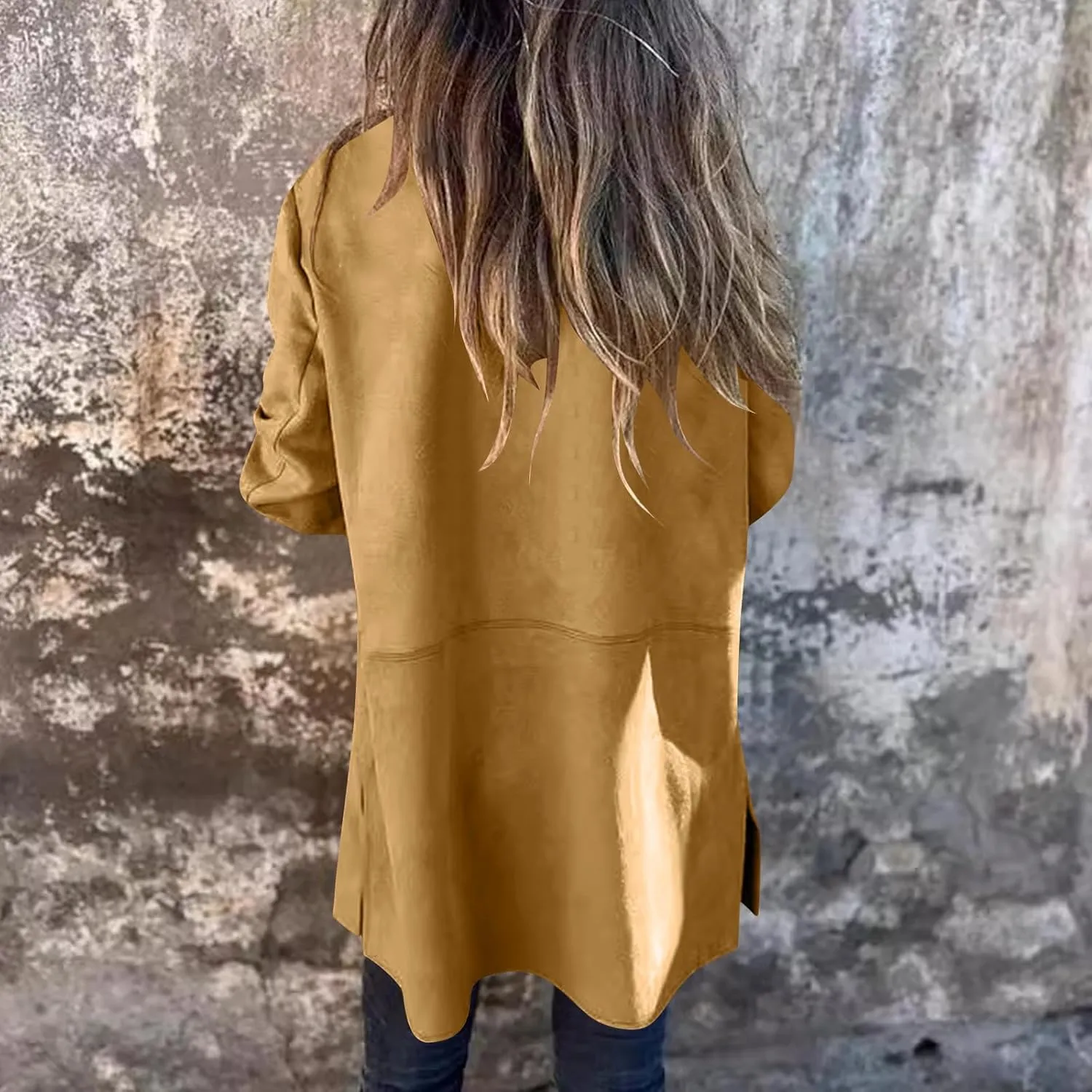 Women's Faux Suede Trench Coat Jacket Classic Fall Winter Lapel Collar Single Breasted Overcoat Overcoat Outerwear