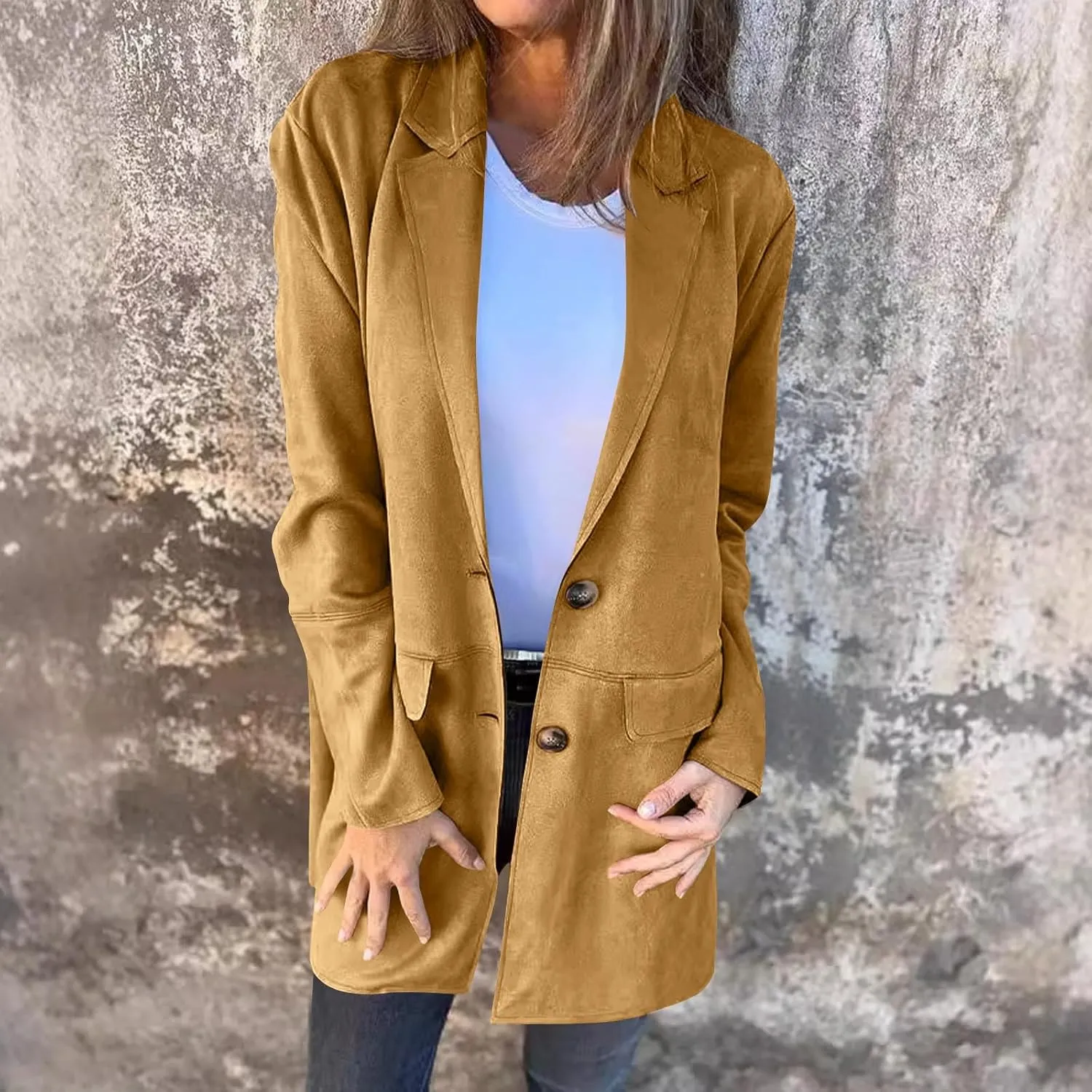 Women's Faux Suede Trench Coat Jacket Classic Fall Winter Lapel Collar Single Breasted Overcoat Overcoat Outerwear