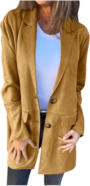 Women's Faux Suede Trench Coat Jacket Classic Fall Winter Lapel Collar Single Breasted Overcoat Overcoat Outerwear