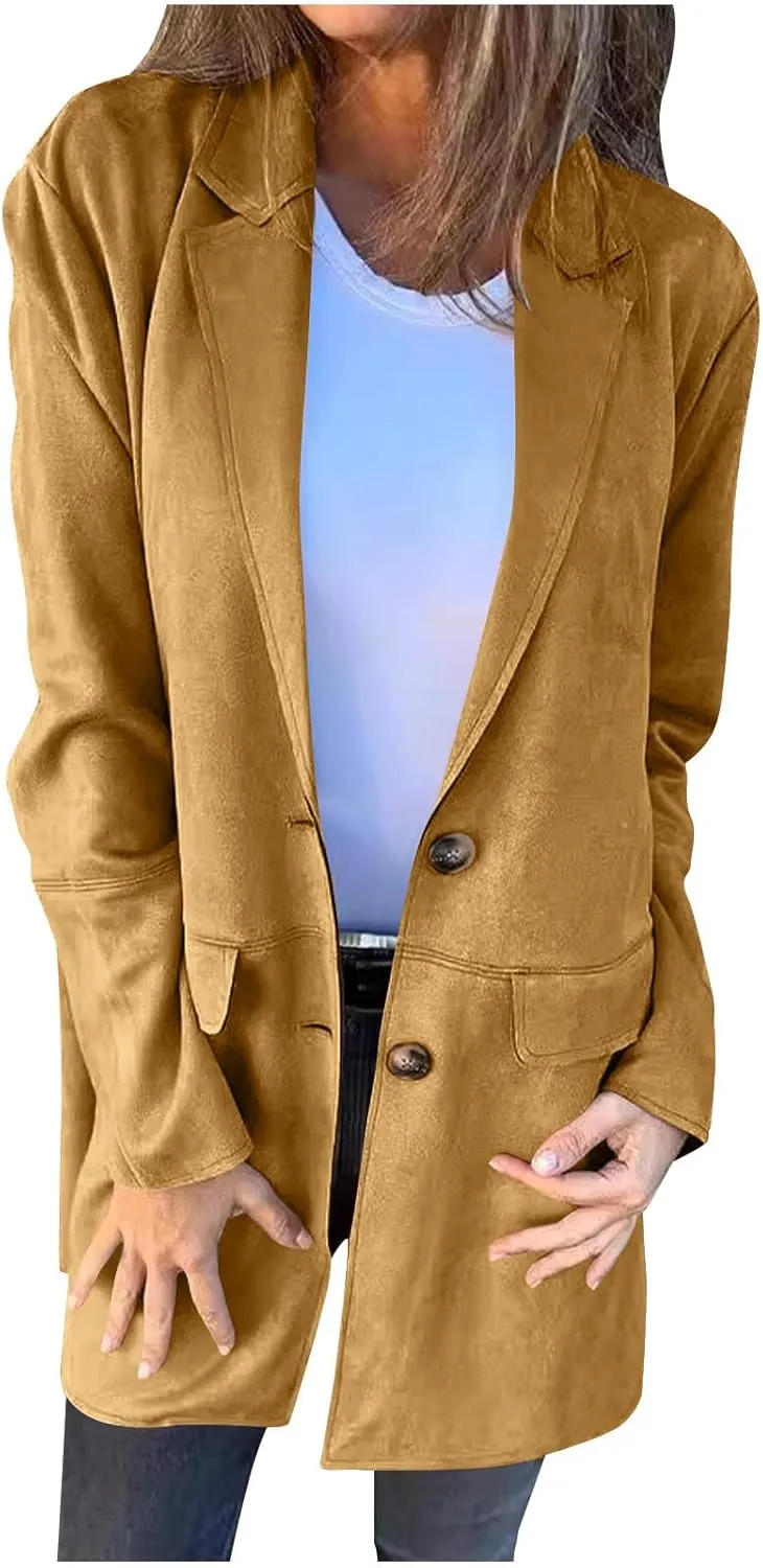 Women's Faux Suede Trench Coat Jacket Classic Fall Winter Lapel Collar Single Breasted Overcoat Overcoat Outerwear