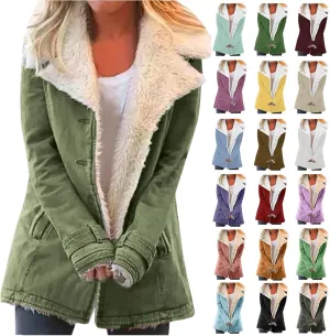 Womens Fleece Winter Jackets Plush Lapel Button Slim Fuzzy Jackets Plus Size Warm Furry Blazer Faux Fur Sherpa Coat