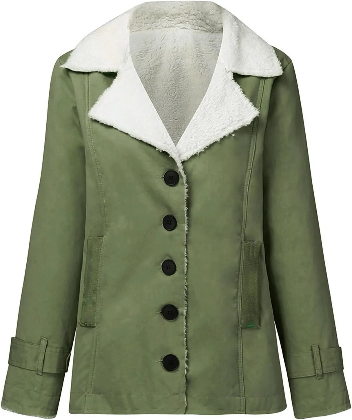 Womens Fleece Winter Jackets Plush Lapel Button Slim Fuzzy Jackets Plus Size Warm Furry Blazer Faux Fur Sherpa Coat