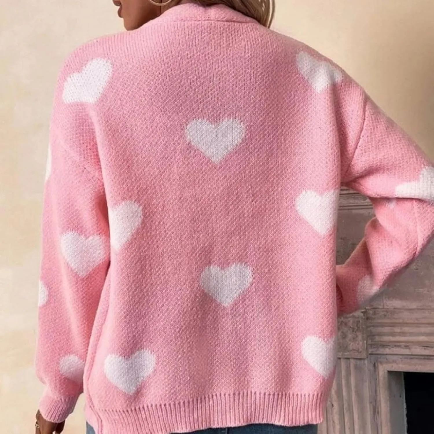 Women's Heart Sweater Cardigan Long Sleeve Button Knit Valentines Sweater
