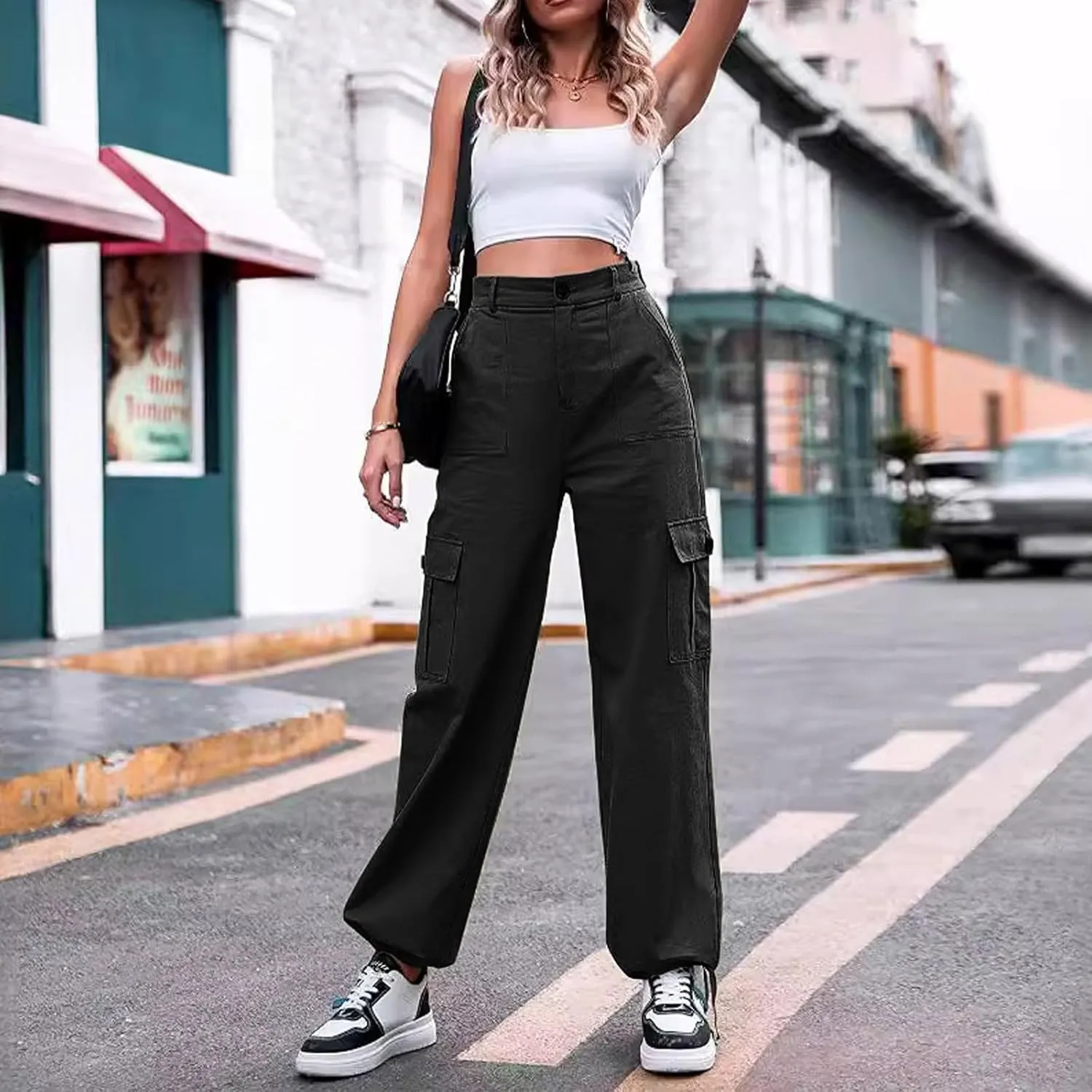 Womens High Waist Cargo Pants Fashion Lounge Trousers Baggy Y2K Joggers Casual Streetwear Multiple Pockets Slacks