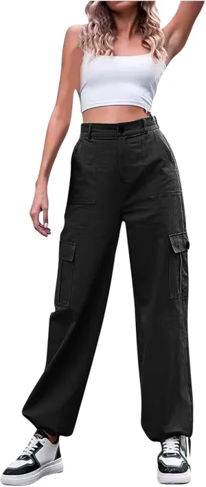 Womens High Waist Cargo Pants Fashion Lounge Trousers Baggy Y2K Joggers Casual Streetwear Multiple Pockets Slacks