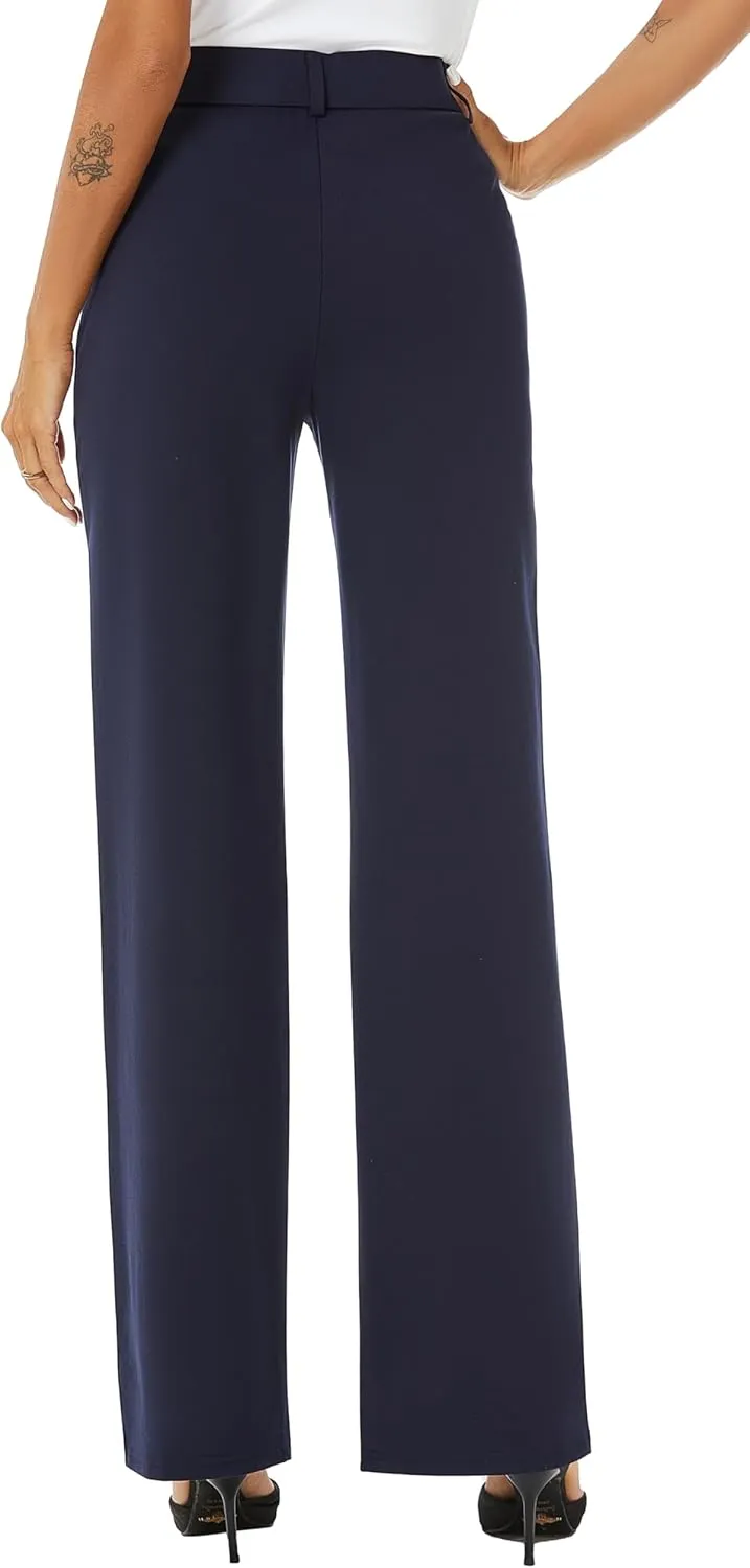 Womens High Waist Wide Straight Leg Trousers Casual Slacks Dress Pants with Pockets