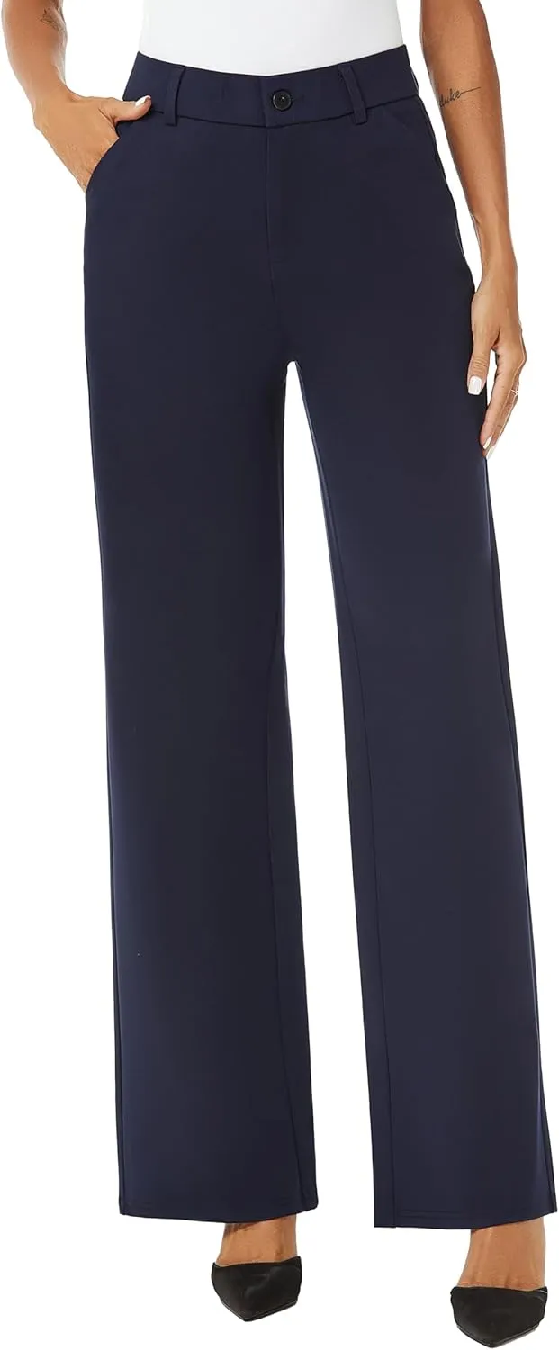 Womens High Waist Wide Straight Leg Trousers Casual Slacks Dress Pants with Pockets