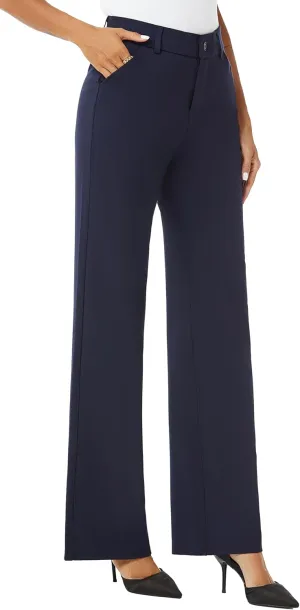 Womens High Waist Wide Straight Leg Trousers Casual Slacks Dress Pants with Pockets