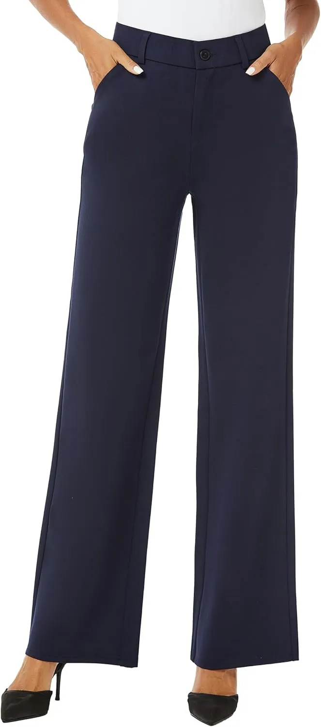 Womens High Waist Wide Straight Leg Trousers Casual Slacks Dress Pants with Pockets