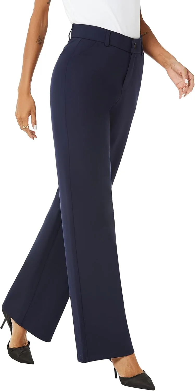 Womens High Waist Wide Straight Leg Trousers Casual Slacks Dress Pants with Pockets