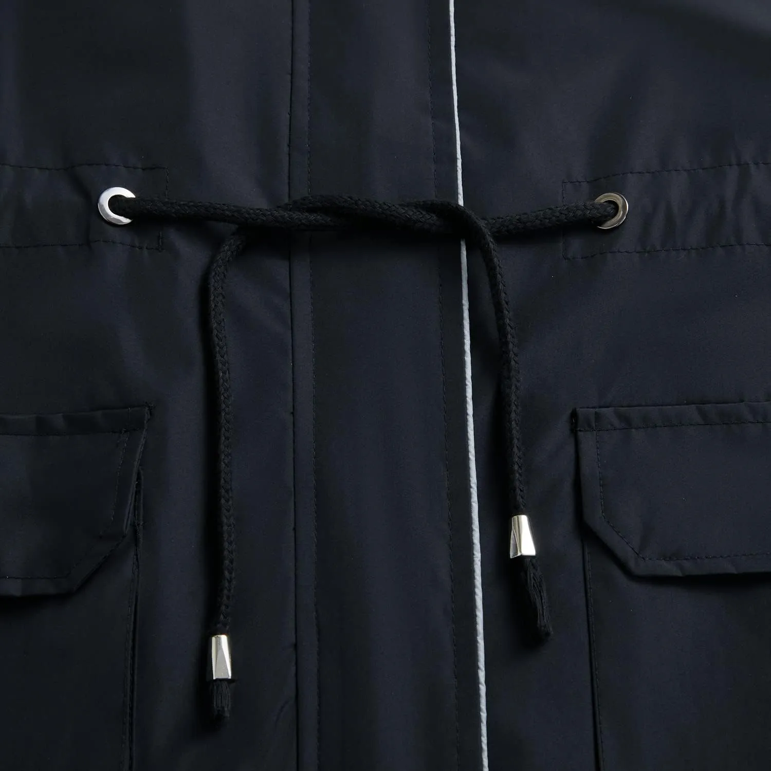Women's Hooded Rain Jacket Long Waterproof Raincoat Casual Full Zip Anorak Midi Windbreaker Pockets