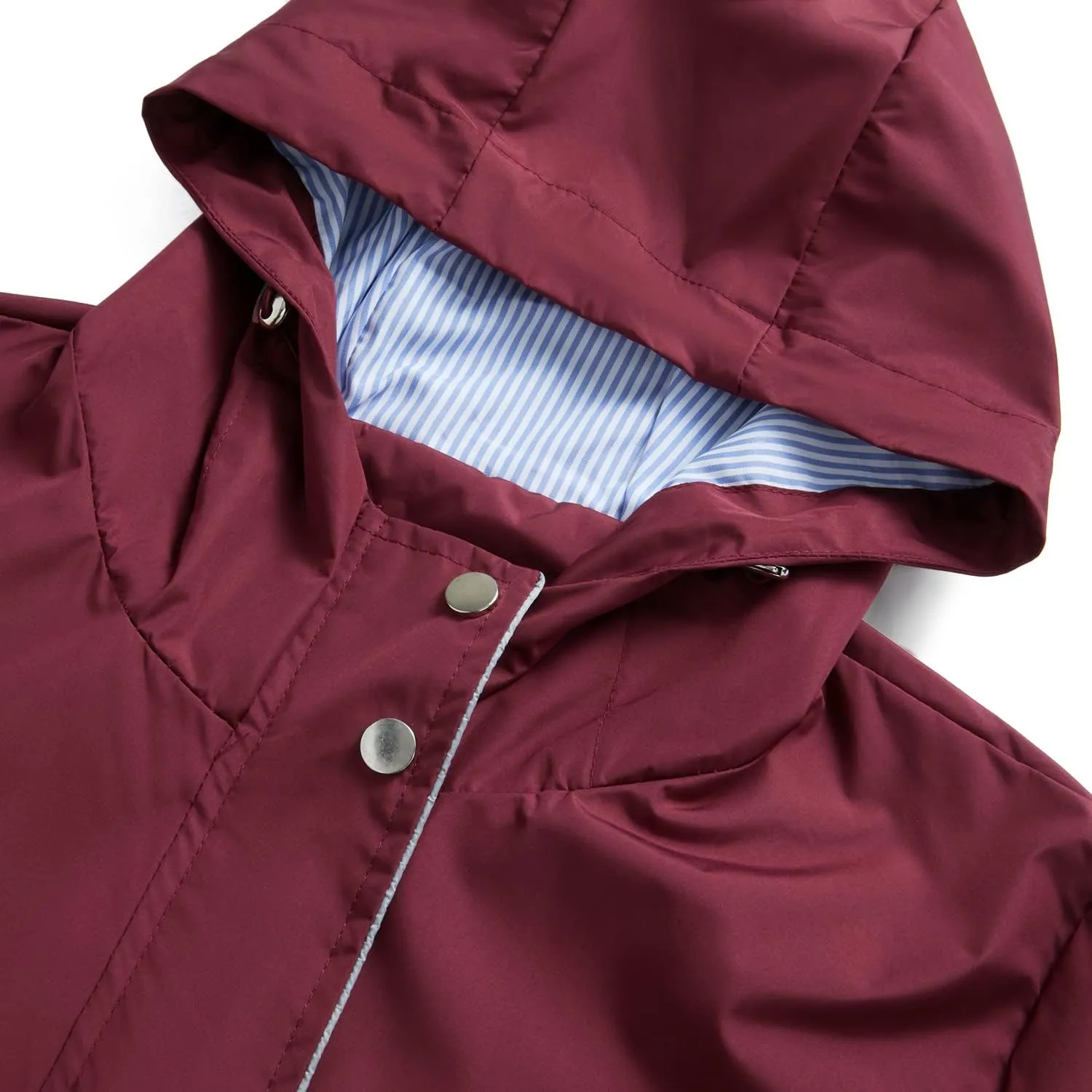 Women's Hooded Rain Jacket Long Waterproof Raincoat Casual Full Zip Anorak Midi Windbreaker Pockets