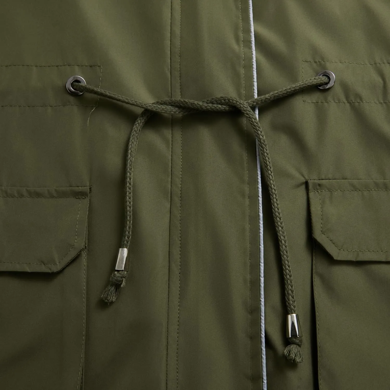 Women's Hooded Rain Jacket Long Waterproof Raincoat Casual Full Zip Anorak Midi Windbreaker Pockets