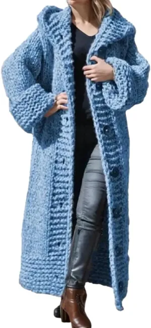 Womens Knitted Cardigan Sweaters Button up Hooded Cardigan Autumn Winter Chunky Long Sweater Open Front Coat Outerwear