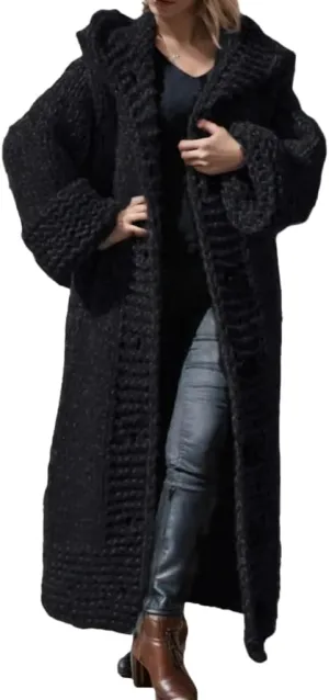 Womens Knitted Cardigan Sweaters Button up Hooded Cardigan Autumn Winter Chunky Long Sweater Open Front Coat Outerwear
