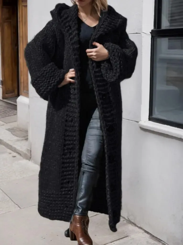 Womens Knitted Cardigan Sweaters Button up Hooded Cardigan Autumn Winter Chunky Long Sweater Open Front Coat Outerwear