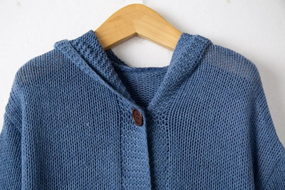 Womens Knitted Cardigan Sweaters Button up Hooded Cardigan Autumn Winter Chunky Long Sweater Open Front Coat Outerwear