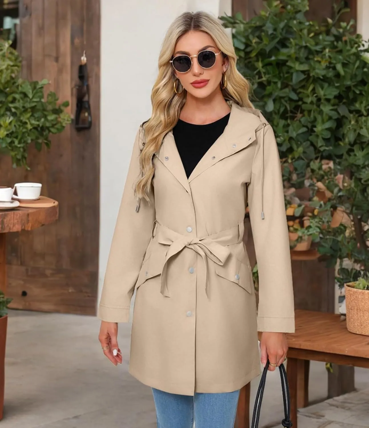 Women's Lightweight Anorak Utility Jacket Button Down Spring Waterproof Coat Fall Casual Hoodies