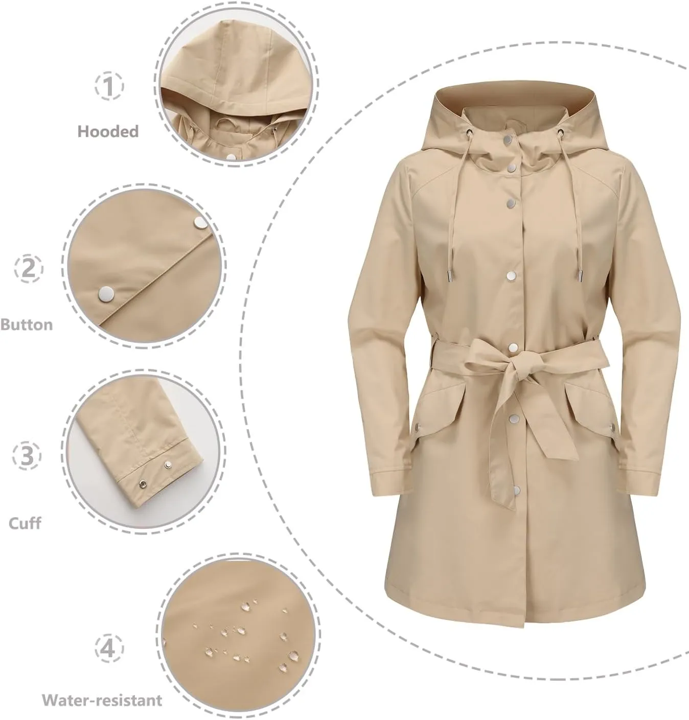 Women's Lightweight Anorak Utility Jacket Button Down Spring Waterproof Coat Fall Casual Hoodies