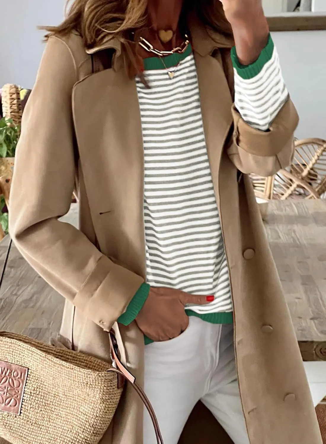 Womens Lightweight Cotton Sweaters Long Sleeve Crew Neck Color Block Striped Casual Knitted Pullover Tops