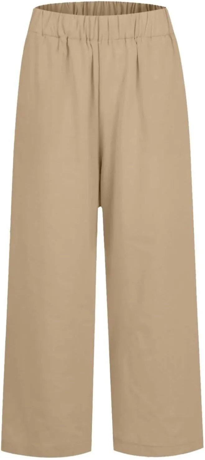 Womens Linen Pants 2025 Summer High Waisted Wide Leg Pants Casual Palazzo Pants Trendy Beach Trousers with Pockets
