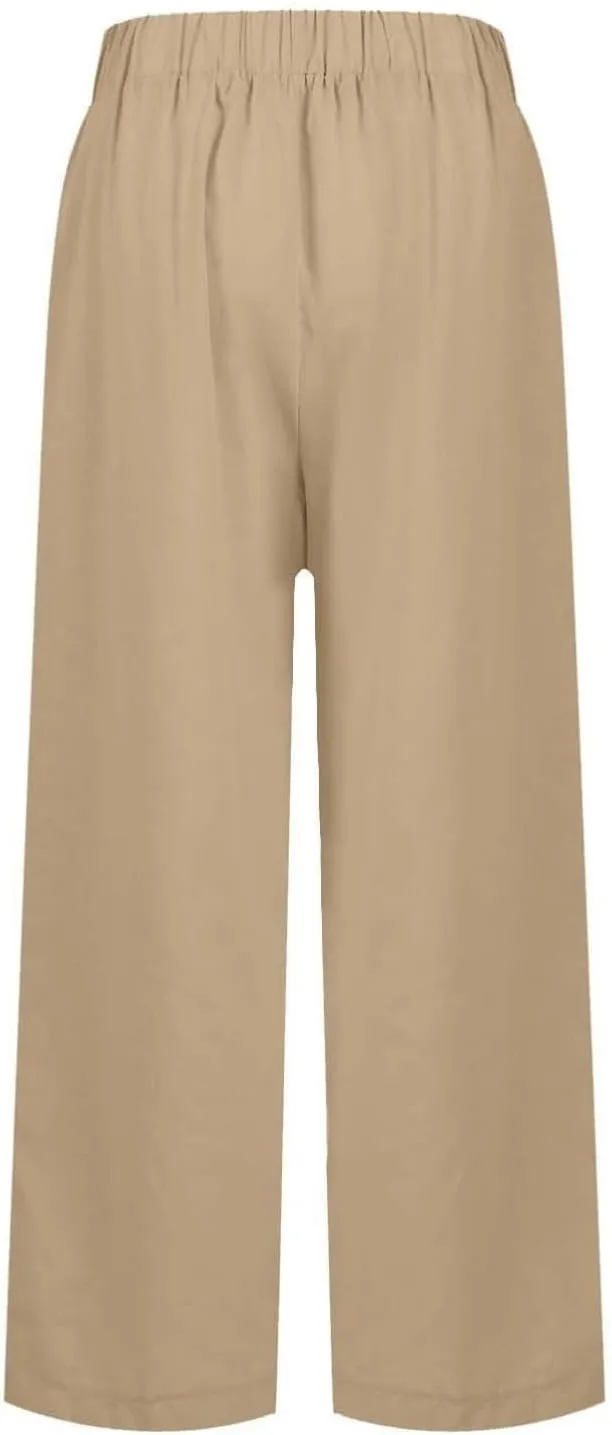 Womens Linen Pants 2025 Summer High Waisted Wide Leg Pants Casual Palazzo Pants Trendy Beach Trousers with Pockets