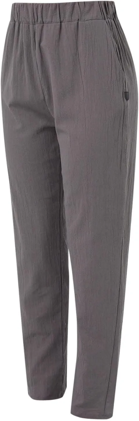 Womens Linen Pants Lightweight Straight Leg Pants Casual Elastic Waist Sweatpants Summer Beach Trousers with Pockets
