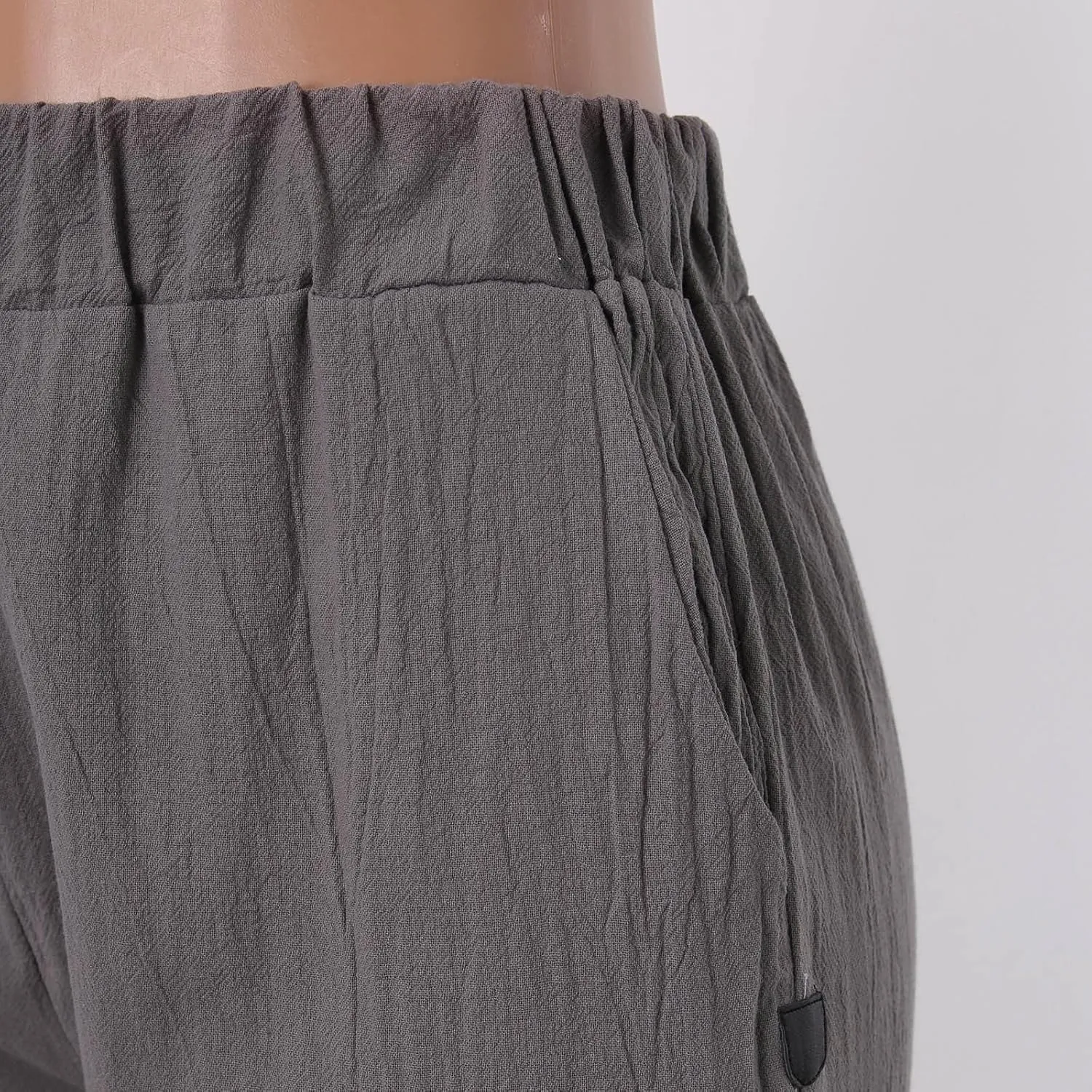 Womens Linen Pants Lightweight Straight Leg Pants Casual Elastic Waist Sweatpants Summer Beach Trousers with Pockets