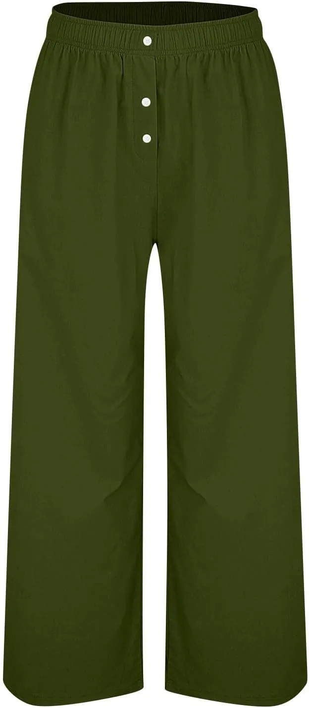 Womens Linen Pants Summer Wide Leg Palazzo High Waist Lightweight Beach Casual Vacation Pant