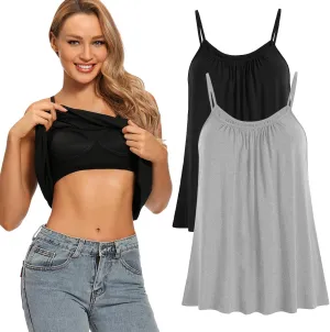 Womens Loose Camisole Top with Built in Padded Bra Flowy Pleated Tank Cami Top
