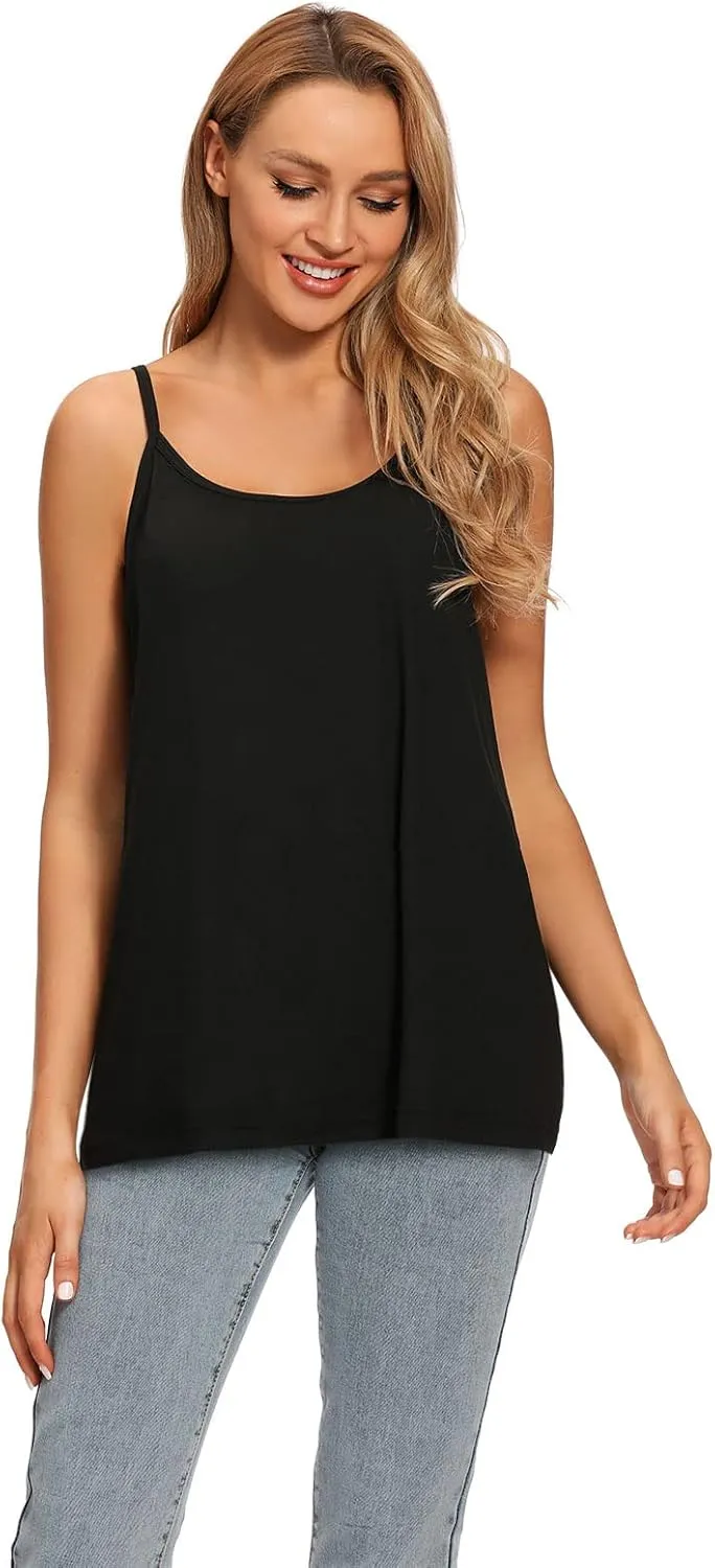 Womens Loose Camisole Top with Built in Padded Bra Flowy Pleated Tank Cami Top