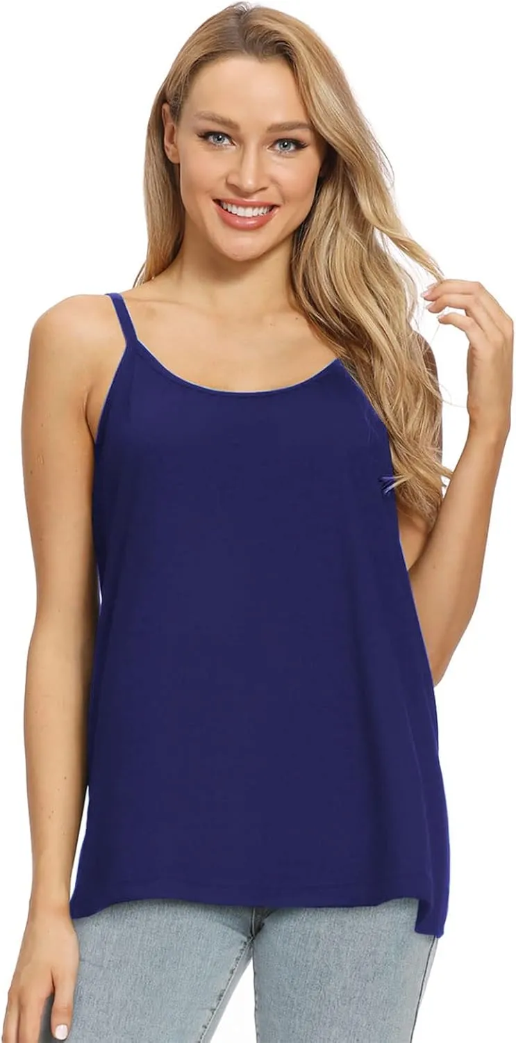 Womens Loose Camisole Top with Built in Padded Bra Flowy Pleated Tank Cami Top
