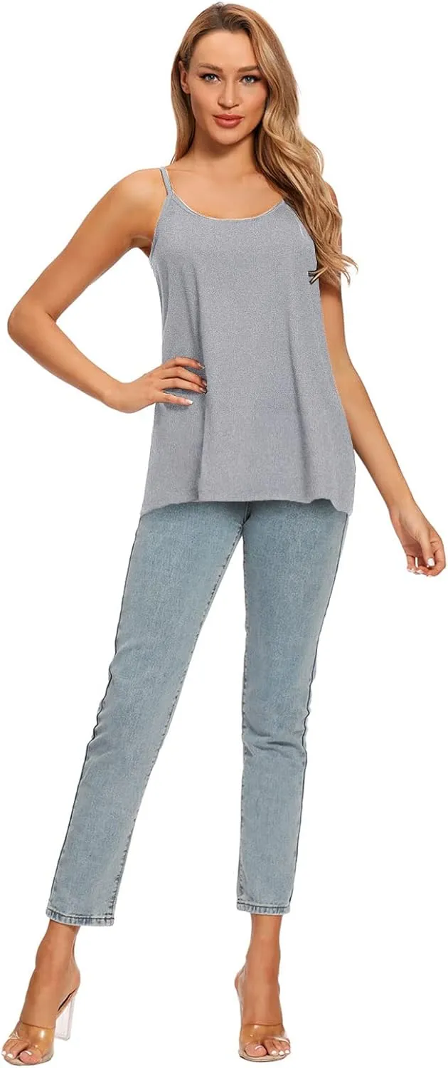 Womens Loose Camisole Top with Built in Padded Bra Flowy Pleated Tank Cami Top
